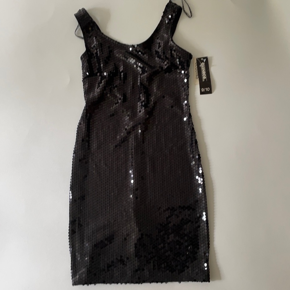 Vintage 90s Black Sequin Bodycon Backless Dress 10
